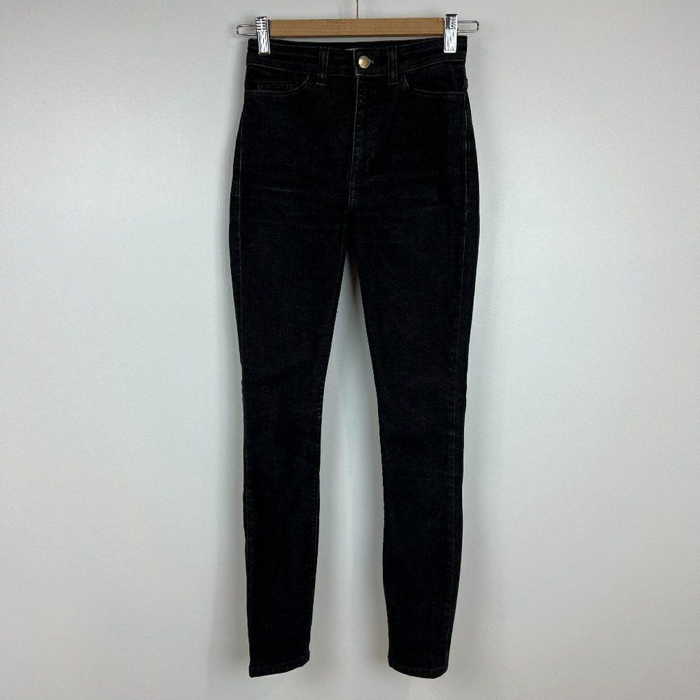 American Apparel Black and White High Rise Fit Denim Jeans Pants Size 24 00s Y2K